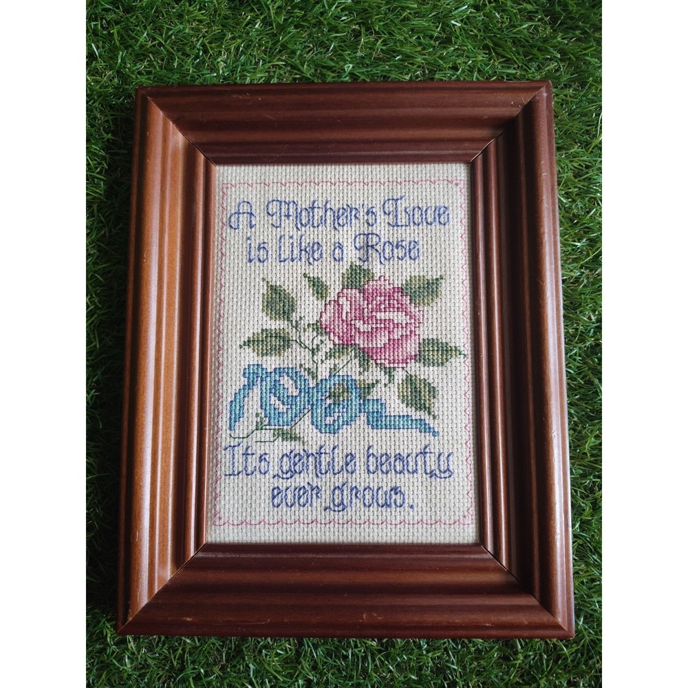Framed Wall Art Needlepoint Embroidery A Mother's Love Rose Cross Stitch Flower
